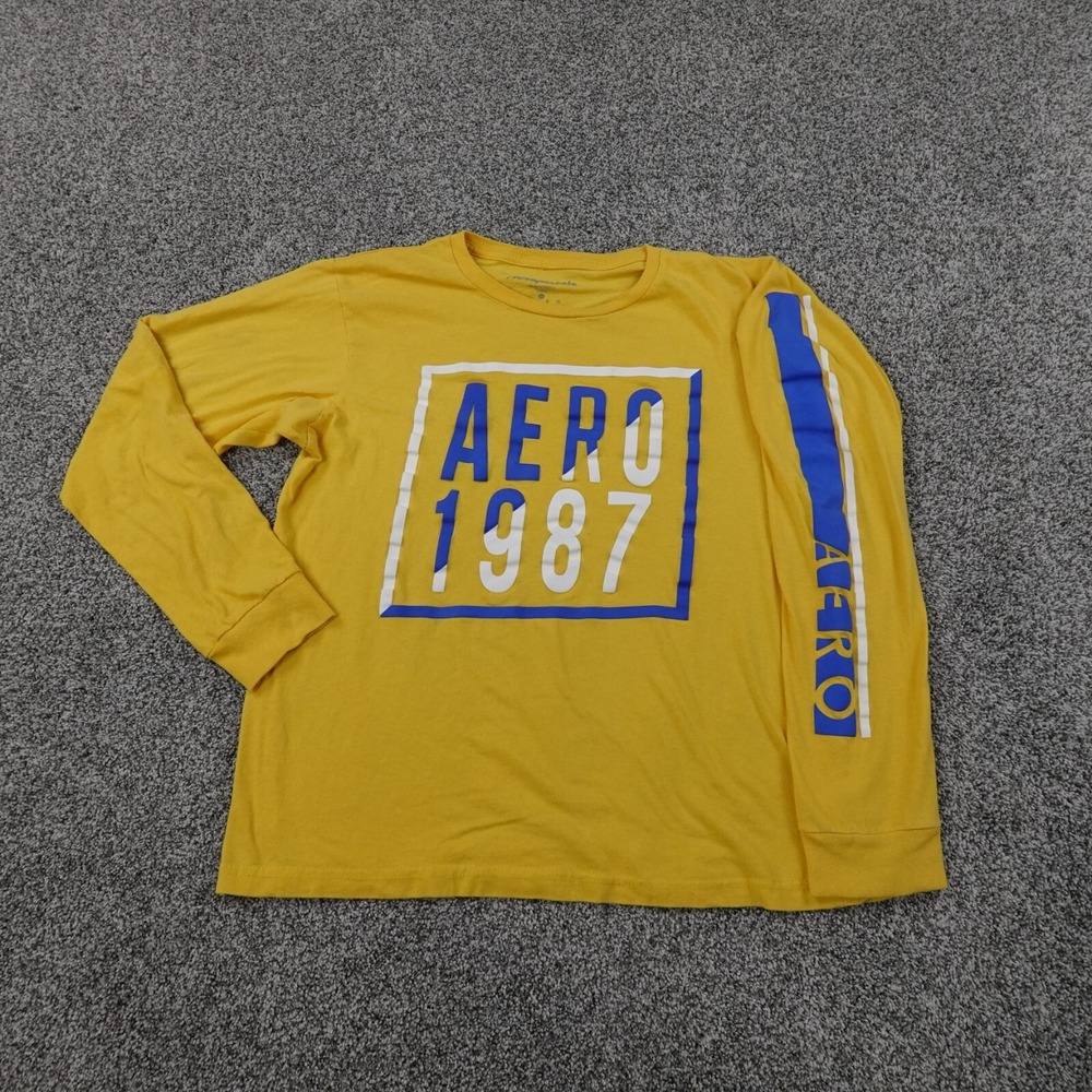 Aeropostale Shirt Mens M Yellow Graphic‎ Aero Logo Long Sleeve Casual Preppy Y2K